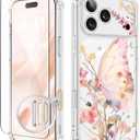 GVIEWIN for iPhone 17 Pro Max Case Compatible with MagSafe, with Screen Protector Upgraded [Full Camera Protection] [Non Yellowing] Floral Slim Shockproof Clear Women Phone Cover (Magic Butterfly)