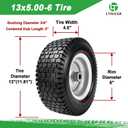 2 x 13x5.00-6 Flat Free Lawn Mower Tire and Wheel,13 x 5 x 6 Riding Lawn Mower Tires and Wheel With 3" Centered Hub and 3/4" & 5/8" Bearings (2-Pack)