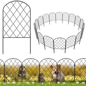 20 Pack No Dig Decorative Garden Fence, 17" H x 21ft Total, Rustproof Metal Animal Barrier Fence for Dogs & Rabbits, Arched Iron Border Edging for Large Flower Bed, Yard & Lawn
