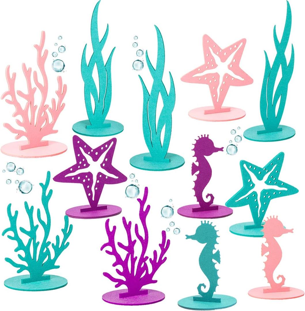 24 Pcs Mermaid Birthday Decorations Felt Table Centerpiece Under the Sea Party Decorations Supplies for Ocean Theme Little Mermaid Birthday Party Baby Shower