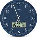 Atomic Analog Wall Clock, WWVB Self-Setting Battery Operated 14" Large Dial Non-Ticking Silent Easy to Read & Use Clock with LCD Display, Ideal Modern Home, Kitchen, Office Dcor (Blue)