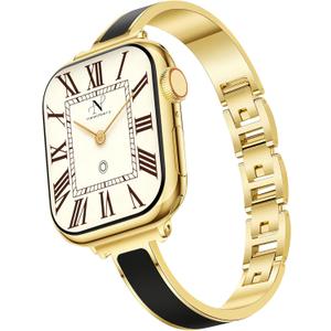 Newlibery Gold Slim Watch Bands for Women Compatible with Apple Watch 38mm 40mm 41mm 42mm (S10/11) Jewelry Dressy Bracelet Metal Strap Adjustable for iWatch Series 11/10/9/8/7/6/5/4/SE 3/2/1