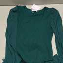 MANGOPOP Square Neck Long Sleeve Short Sleeve Bodysuit for Women Mesh Ruffle Sleeves Going Out Tops (Medium, 04 Long Sleeve Deep Green)