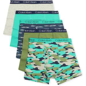Calvin Klein Boys' Modern Cotton Boxer Briefs (5 Pack) (Small, Heather Grey/Camo/Navy/Green/Olive)