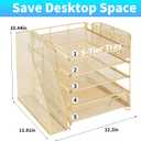 Desk Organizer, 5-Tier Paper Letter Tray Organizer with File Holder, Drawer and Pen Holder, Desktop Organizer for Office Supplies, Gold