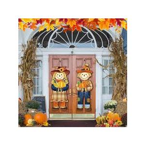 Barydat 2 Pcs Thanksgiving Welcome Sign for Front Porch Thanksgiving Decoration Outdoor Autumn Hanging Scarecrow Decoration Fall Wooden Door Sign for Home Front Door Porch Wall Harvest 10 x 27.5 Inch