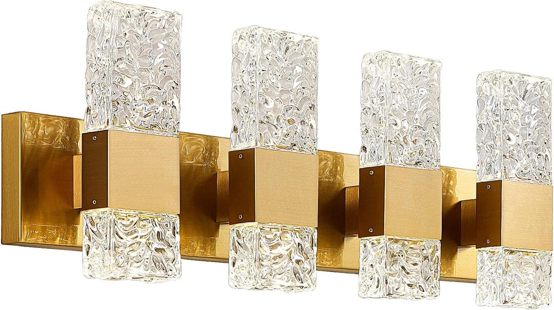 Gold Bathroom Vanity Light Fixtures - Brushed Gold Vanity Light Bathroom Lighting Fixtures Over Mirror 40W Dimmable Crystal Wall sconces 4 Light LED Modern Bathrooms Lights 4000K
