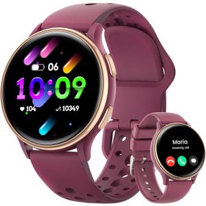 Smart Watches for Women, 1.27" Smart Watch with 400+ Watch Face, 70+ Sport Modes, 24/7 Heart Rate, Sleep Monitor, Answer/Make Calls, Waterproof Activity Fitness Tracker (WineRed)