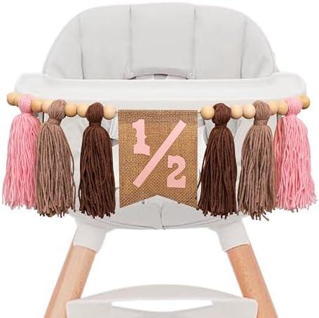 Gostman Cowgirl Half Birthday High Chair Banner - Half Way To One Themed Party Decoration For Baby Girl,Pink 1/2 Birthday Party Highchair Banner (pink half cow banner)