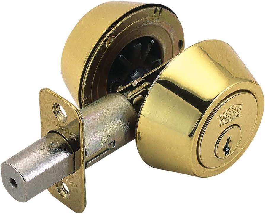 Design House Double Cylinder Deadbolt Lock, Polished Brass Front Door Lock, Fits 2-3/4" & 2-3/8" Backsets, for 1-3/8"1-3/4" Doors, ANSI Grade 3, 782771