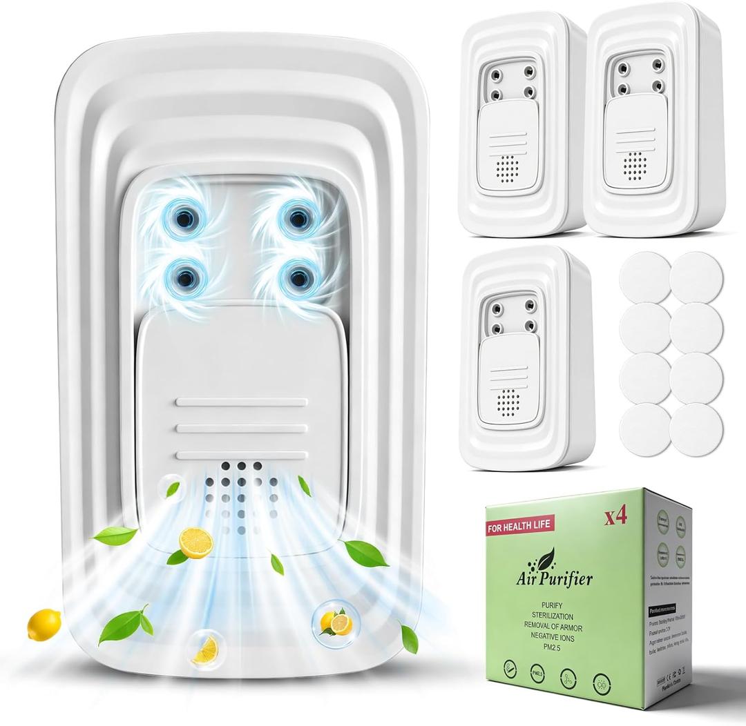 Ionic Air Purifier, 2026 New Plug in Negative Ion Air Purifiers, Quiet Air Freshener, Filter Free, for Home, Bedroom, Office, Basement, Odor, Smoke, Dust, Pet Smell (4Pcs, with 8 Fragrance Tablets)