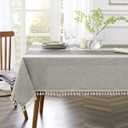 QIANQUHUI Embroidered Tablecloth for Dining Table,Dust Proof Spillproof Soil Resistant Cotton Linen Rectangle Table Cloths (Grey Lines, Rectangle/Oblong, 55'x120'', 10-12 Seats)