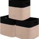 Storage Cubes 11 Inch Cotton Rope Woven Baskets for Organizing, 3-Pack Cube Storage Bin | Square Baskets for Shleves, Closet, Baby Nursery Bins, Black & Brown