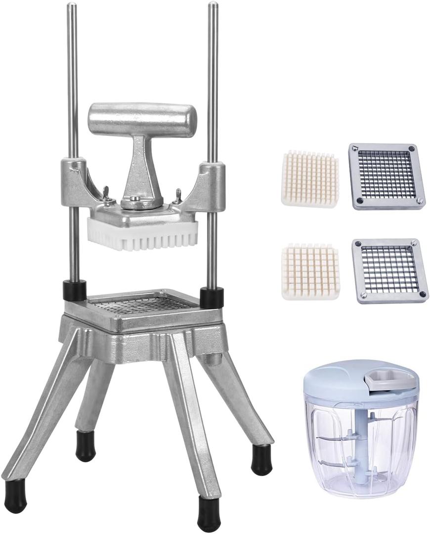 Commercial Vegetable Fruit Chopper 1/4&3/8 Blade Heavy Duty Professional Food Dicer Kattex French Fry Cutter Onion Slicer Stainless Steel for Tomato Peppers Potato Mushroom (Hand pressure style)