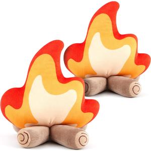 2 Pack Campfire Plush Toys Fake Fire Firewood Plush Pillow for Camping S'More Birthday Party Scene Setting Room Decoration and Woodland Forest Nursery Classroom Decor