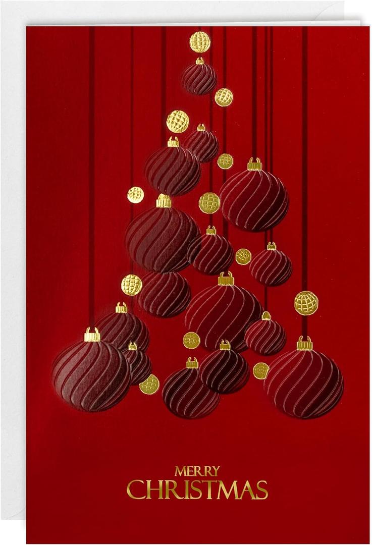 easykart labels 16 Christmas Greeting Cards with Gold Foiling & Embossing with Envelopes, Dark Red Colour, 6.75 x 4.5 Inch Merry Christmas Cards with Seal Stickers For Friends, Family and loved Ones