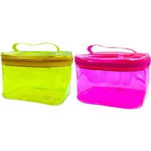 2PCS Clear Handle Zipper Cosmetic Bag and Versatile Travel Pouch,Durable PVC Material,for Makeup Travel Essentials (Pink+Yellow)