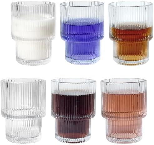 XKXKKE 7 oz Ribbed Drinking Glasses Set of 1, Clear Vintage Iced Coffee Cups Glassware, Highball Glasses Ridged Glass Tumbler for Coocktail, Whiskey, Beer, Water