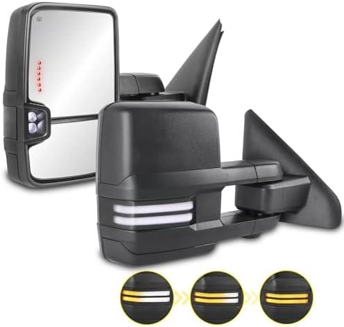 AUTOSTARSHIP Power Heated Towing Mirrors Compatible with 2009-2018 Dodge Ram 1500/2010-18 Ram 2500 3500/2019-2024 Ram 1500 Classic w/LED Sequential Turn Signal Light Side White Running Light