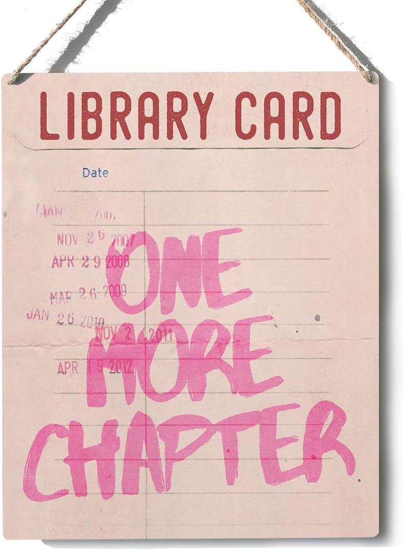 2 x Pink Library Bedroom Wall Art Sign Book Lovers Gifts for Women Man Readers One More Chapter Bookish Wooden Quote Plaque for Reading Corner Decor With Rope 8 x 10 Inch
