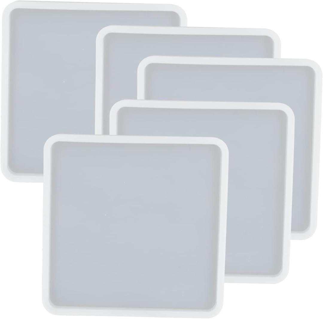 5Pcs Square Shape Epoxy Mold DIY Resin Casting Square Base Coaster Silicone Mold, Larger Size 5 inch (5Pcs Larger Square)