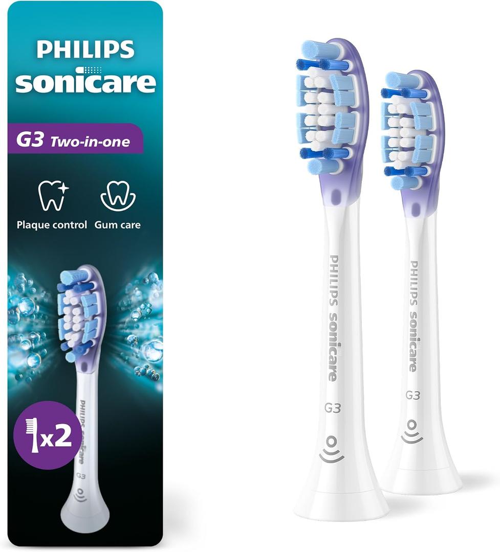 Philips Sonicare G3 Two-in-One - Genuine Replacement Electric Toothbrush Heads, White, 2 Pack, HX9052/77