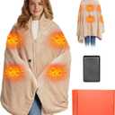 Heated Blanket Battery Operated with Fleece Lining 7.4V 16000mAh Battery 62" x 35" Heated Shawl Wraps for Women Men Cordless USB Outdoor Portable Electric Blanket 6 Heating Zones Khaki