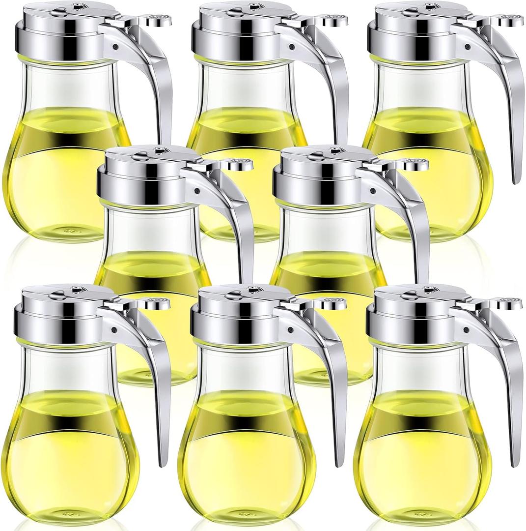 Mimorou 8 Pcs 6 oz Glass Syrup Dispenser with Retracting Spout Coffee Syrup Dispenser Creamer Dispenser Dispensing Thumb Lever, Pancake House Pattern