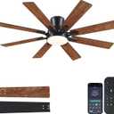 52'' Low Profile 8 Blade Ceiling Fans with Lights Flush Mount Brown