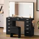 DWVO Makeup Vanity with Large Mirror and Lights, 46" Vanity Desk Dressing Table Set with 11 Drawers & Storage Stool, Dressing Table with Power Outlet and Magnifying Glass, Dressing Room, Black