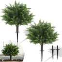 24.5 Inch Set of 2 Artificial Cypress Topiary Trees,UV Resistant Shrubs,Fake Outdoor Plants with Ground Spike for Spring Porch Decor