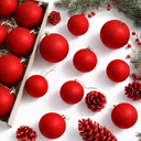 24 Pcs Velvet Christmas Ball Ornaments, 3 Sizes Flocked Plastic Balls Xmas Hanging Decorations Multicolor Christmas Tree Balls for Xmas Tree Home Party Supplies (Red)