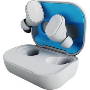 Skullcandy Grind Wireless Earbuds, Bluetooth Headphones, Up to 40 Hours Battery, Noise Isolating Fit, Microphone for iPhone Android, Customizable via Skull-iQ App - Light Grey/Blue
