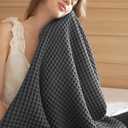Bedsure 100% Cotton Throw Blanket for Spring Summer, Ultra Soft Waffle Weave Dark Grey Blanket for Couch Sofa Chair, Thin Lightweight Breathable Bedding Gifts for Women, Men, Teens, 50"x70"