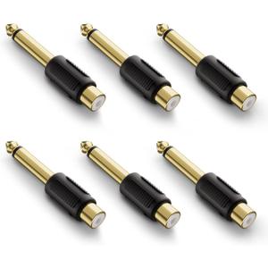 VCE RCA to 1/4" Audio Adapter, 6.35mm Mono Plug Male to RCA Female Connectors, Suitable for Speakers, Amps, Home Theater Systems, and Audio Equipment, 6-Pack