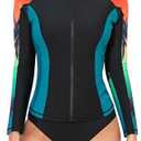 ATTRACO Women's Rashguard Swimsuit Zip Front Sun Protection Swim Shirt UPF 50+ (2XL)