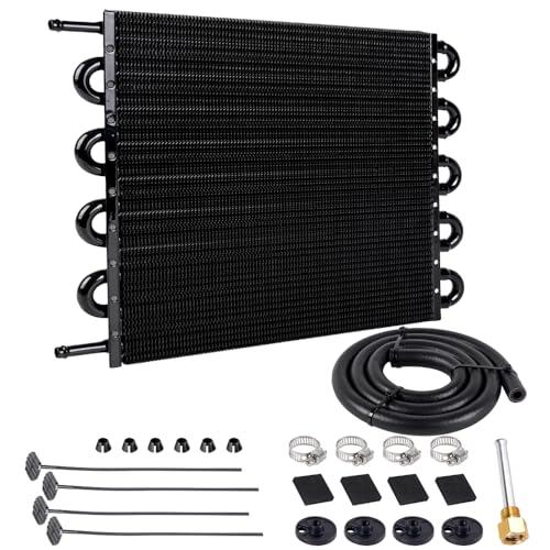 BARTOO Universal 5/16" Transmission Oil Cooler Kit, Aluminium alloy 10 Pass Tube and Fin Oil Cooler Kit (Black)