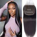 Hd Closure 5x5 Straight Closure 5x5 Transparent Lace Closure 12A Virgin Remy Human Hair Frontal Closure Pre Plucked With Baby Hair Natural Black Color(14inch)