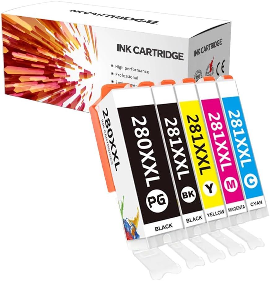 280XXL 281XXL Ink Cartridge, Replacement for Canon PGI-280XXL CLI-281XXL Ink Cartridges, Compatible with Pixma TR8620a TR8620 TS702a TS9520 TS9521C TR8520 TS6220 TS6320 TS8220 Printer (5-Pack)