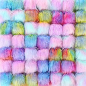 Bememo 50 Pieces Faux Fur Pom Pom Balls for Hats DIY Faux Fur Pompom with Elastic Loop for Hats Shoes Scarves Gloves Scarves Bag Key Chain Charms Accessories (Bright Color)