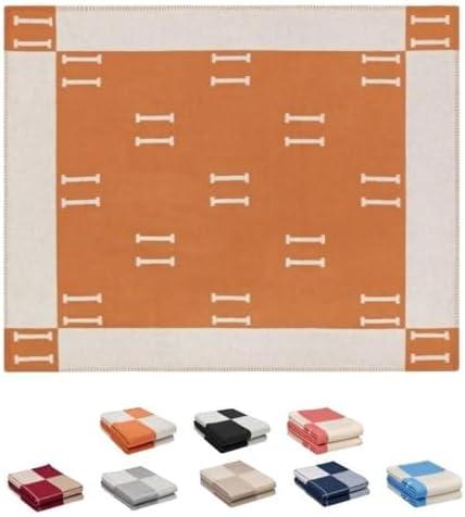 h Blanket Soft Throw Blanket Faux Fleece Cashmere Plaid Warm Shawl Thick Knitted Plush Cozy Comfy for Women Throw Blanket for Sofa Couch Bed Queen King Size 55x66 in (Orange)