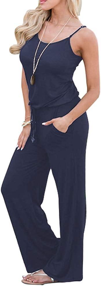 Artfish Women Casual Sleeveless Spaghetti Strap Striped Lounge Pajama Jumpsuit (Large, 2026 Navy)