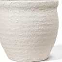 9" Dia Fiberstone Planter – Modern Farmhouse Indoor/Outdoor Flower Pot, Beige Decorative Plant Pot with Grainy Matte Texture & Drainage Hole for Patio, Porch, Garden, Home Décor