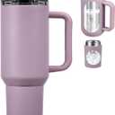 40oz Insulated Tumbler with 2-in-1 Lid and Straw, Bottom Detachable 2-in-1 Tumbler with Handle Stainless Steel Water Bottle Reusable Coffee Tumbler Travel Mug Wide Mouth Thermal Cup (Purple)