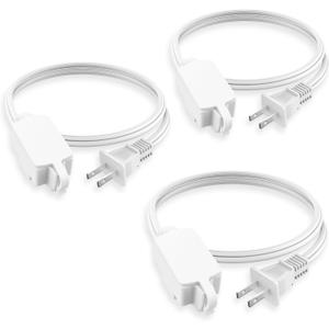 PLUGTUL Indoor Extension Cord 3 FT, 2 Prong White Extension Cord, 3 Polarized Outlets with Safety Cap Protect for Home Office, 16/2 SPT-2 ETL Listed, 3 Pack