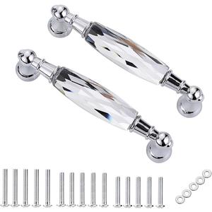 JUXYES Pack of 2 Crystal Cabinet Handles Pulls, Chrome Silver Glass Handle Decorative Drawer Pulls Modern Cupboard Door Handle Knobs for Dresser Drawer Cabinet Closet (3.75")
