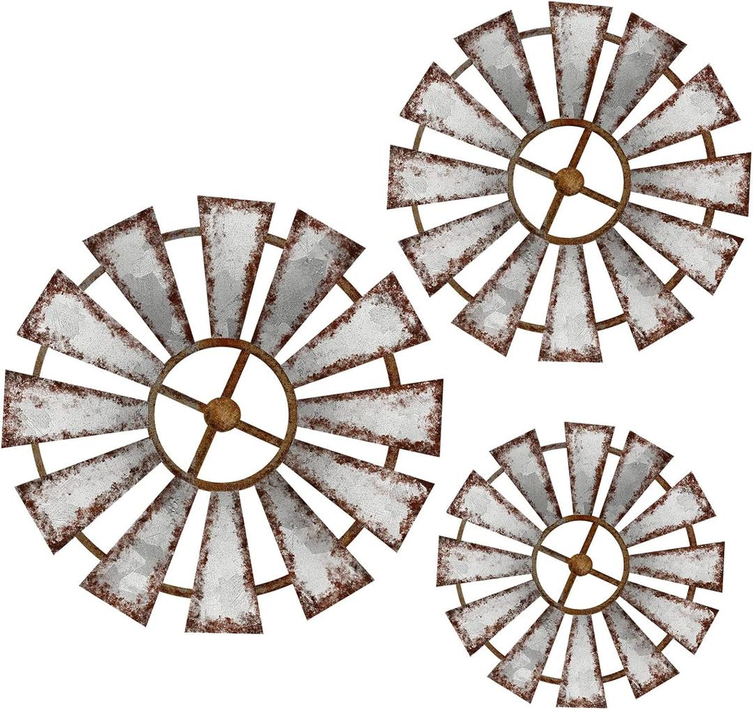 Yookeer 3 Pcs Wood Windmill Wall Decor Farmhouse Hanging Decoration Wooden Windmill Kitchen Decor Rustic Decor Living Room Sculpture Art for Bedroom Nursery Home Decor(Farmhouse)