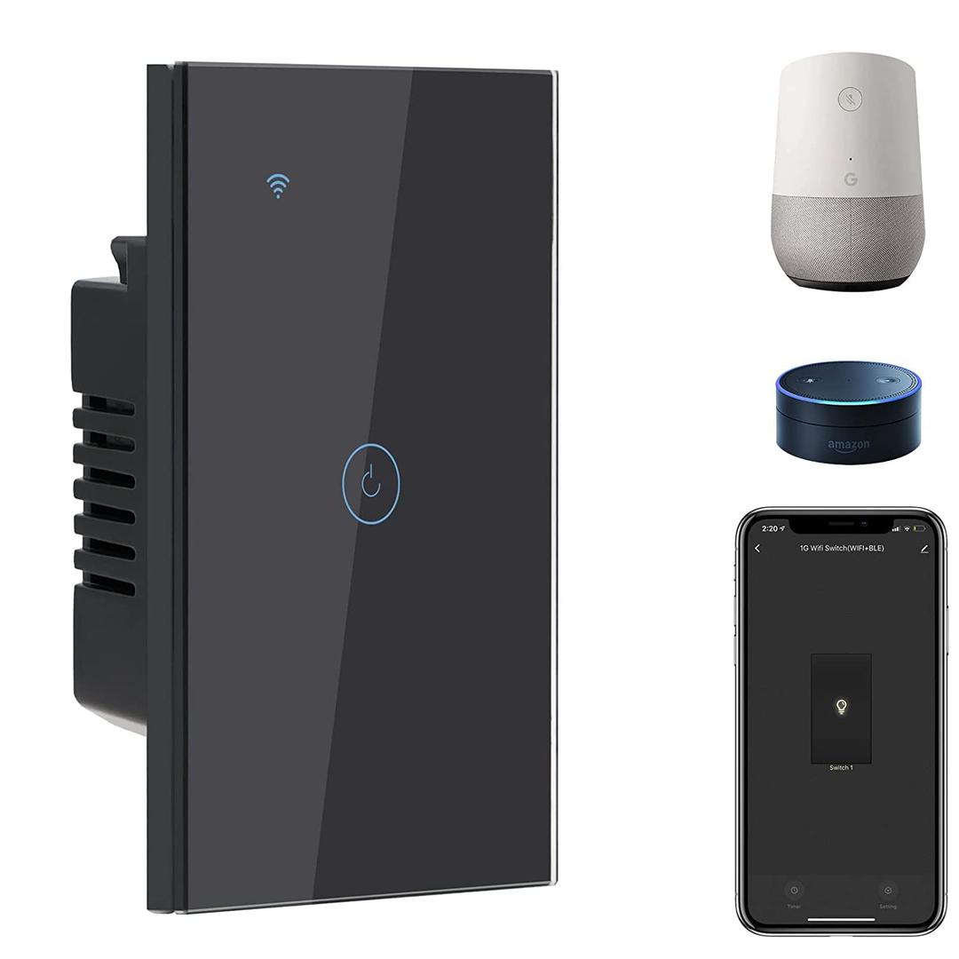 BSEED Smart Light Switch,1 Gang WiFi Touch Switch with Smart Life APP Control and Timing Function,Black Single Pole Switches Work with Amazon Alexa,Google Assistant -(3 Way) Multi-Control Association