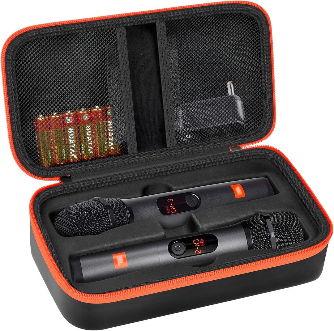 Wireless Microphone Case Compatible with JBL Wireless Two Microphone System, Handheld Dual Mic Travel Bag for Singing or Karaoke for Receivers, Adapters, AA Batteries-Black(Box Only)