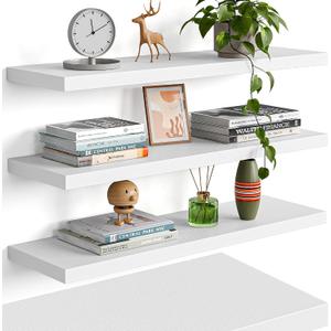YUFLINX 23’’White Floating Shelves for Wall,Rustic Wood Shelf for Room Decor/Storage/Display,Small Bookshelf,Wall Mounted Hanging Shelves for Bedroom, Bathroom, Living Room, Kitchen,Set of 4, 23in